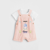 Celebrate The 9th Month Birthday Custom Dungaree set, Personalized with your little one's name - PEACH - 0 - 5 Months Old (Chest 17")