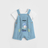 Celebrate The 9th Month Birthday Custom Dungaree set, Personalized with your little one's name - SKY BLUE - 0 - 5 Months Old (Chest 17")