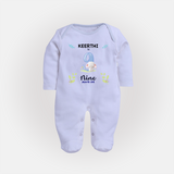 9 Month Milestone Baby Full Sleeve Bodysuit/ Sleep Suit/ Jumpsuit Outfit | Personalized Full Sleeve Bodysuit/ Sleep Suit/ Jumpsuit | Perfect for Photoshoots - BABY BLUE - New Born (Chest 7.5")
