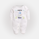 9 Month Milestone Baby Full Sleeve Bodysuit/ Sleep Suit/ Jumpsuit Outfit | Personalized Full Sleeve Bodysuit/ Sleep Suit/ Jumpsuit | Perfect for Photoshoots - WHITE - New Born (Chest 7.5")