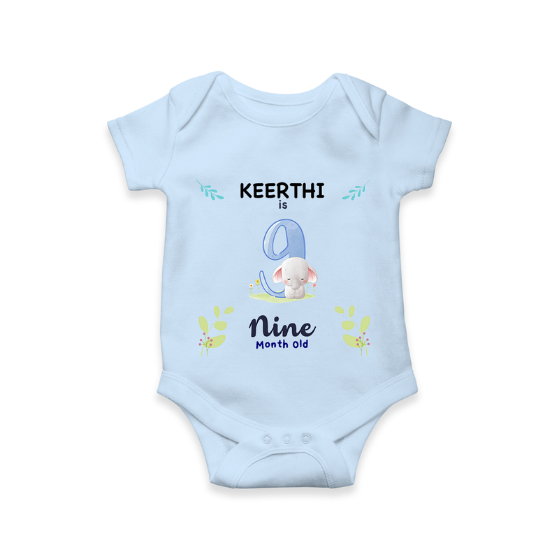 9 Month Milestone Baby Bodysuit Outfit | Personalized Romper/Onesie | Perfect for Photoshoots - BABY BLUE - New Born (Chest 14")