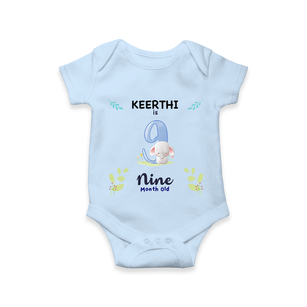 9 Month Milestone Baby Bodysuit Outfit | Personalized Romper/Onesie | Perfect for Photoshoots - BABY BLUE - New Born (Chest 14")