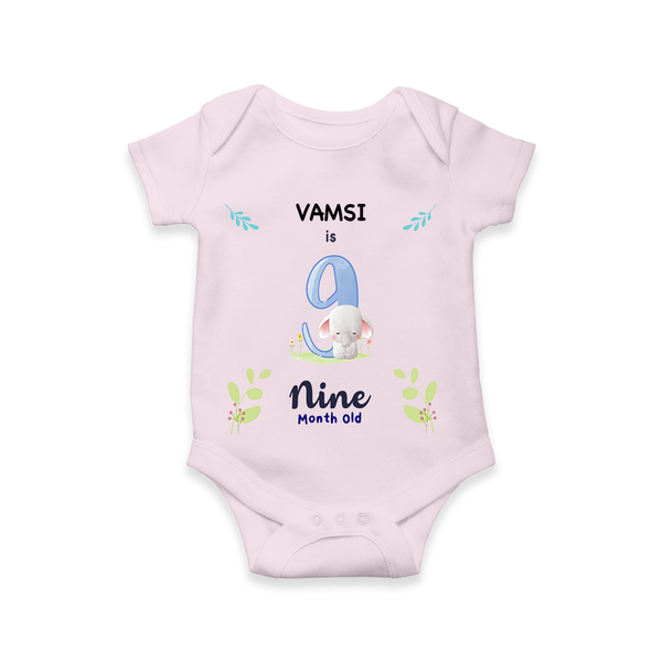 Celebrate The 9th Month Birthday Custom Romper/ Onesie, Personalized with your little one's name - BABY PINK - 0 - 3 Months Old (Chest 16")