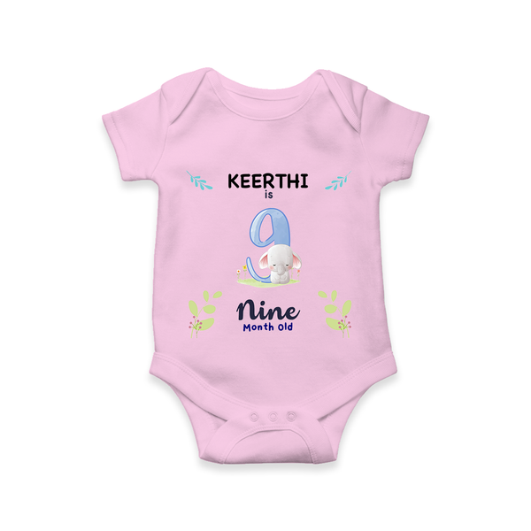 9 Month Milestone Baby Bodysuit Outfit | Personalized Romper/Onesie | Perfect for Photoshoots - BABY PINK - New Born (Chest 14")
