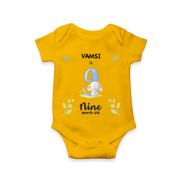 Celebrate The 9th Month Birthday Custom Romper/ Onesie, Personalized with your little one's name - CHROME YELLOW - 0 - 3 Months Old (Chest 16")