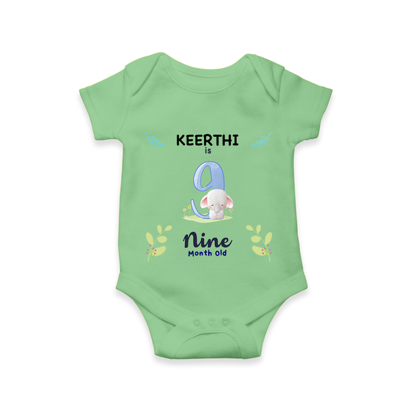9 Month Milestone Baby Bodysuit Outfit | Personalized Romper/Onesie | Perfect for Photoshoots - GREEN - New Born (Chest 14")