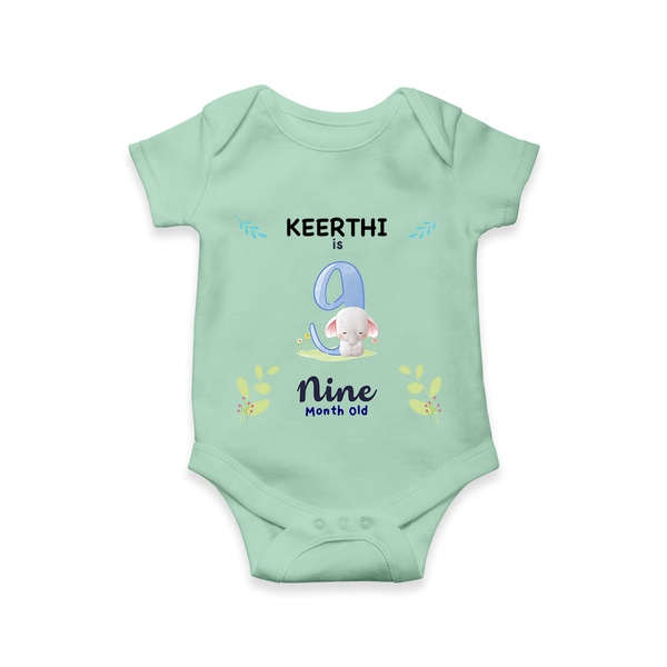 9 Month Milestone Baby Bodysuit Outfit | Personalized Romper/Onesie | Perfect for Photoshoots - MINT GREEN - New Born (Chest 14")