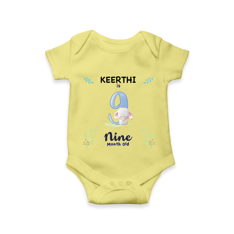 9 Month Milestone Baby Bodysuit Outfit | Personalized Romper/Onesie | Perfect for Photoshoots - PASTEL YELLOW - New Born (Chest 14")