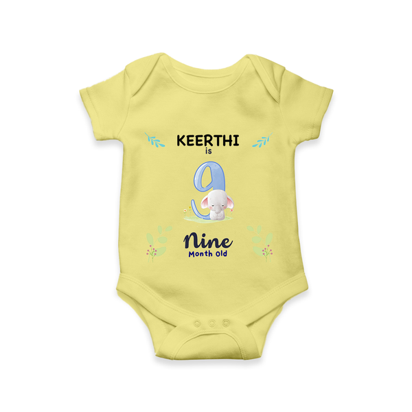 9 Month Milestone Baby Bodysuit Outfit | Personalized Romper/Onesie | Perfect for Photoshoots - PASTEL YELLOW - New Born (Chest 14")