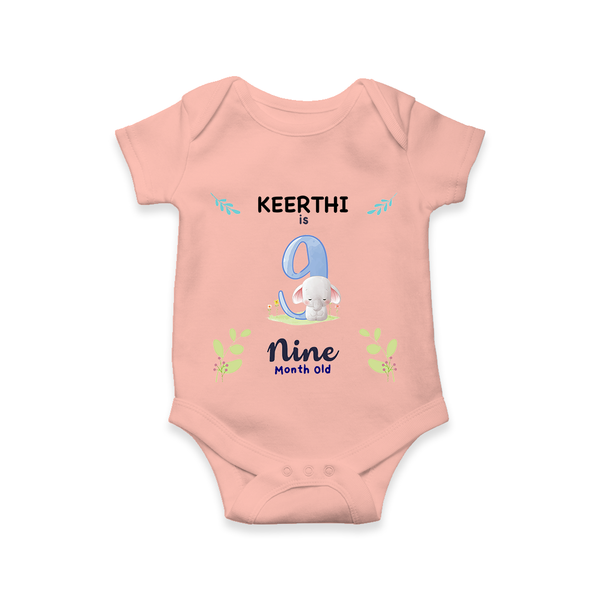 9 Month Milestone Baby Bodysuit Outfit | Personalized Romper/Onesie | Perfect for Photoshoots - PEACH - New Born (Chest 14")