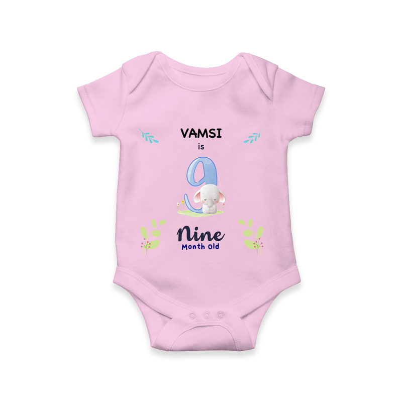 Celebrate The 9th Month Birthday Custom Romper/ Onesie, Personalized with your little one's name - PINK - 0 - 3 Months Old (Chest 16")