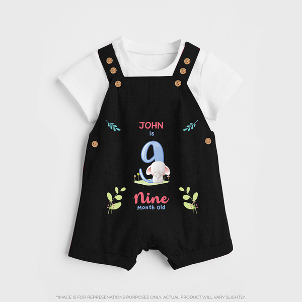 9 Month Milestone Baby Dungaree Set Outfit | Personalized Dungaree Set | Perfect for Photoshoots - BLACK - 0 - 5 Months Old (Chest 18")