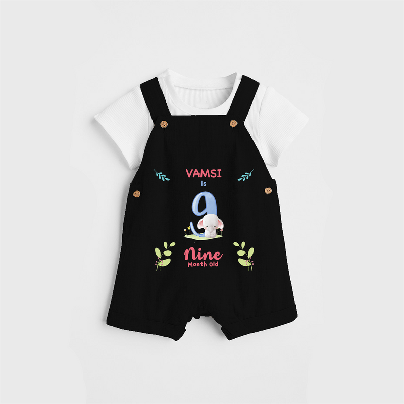 Celebrate The 9th Month Birthday Custom Dungaree set, Personalized with your little one's name - BLACK - 0 - 5 Months Old (Chest 17")