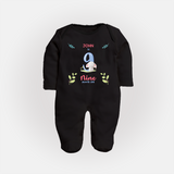 9 Month Milestone Baby Full Sleeve Bodysuit/ Sleep Suit/ Jumpsuit Outfit | Personalized Full Sleeve Bodysuit/ Sleep Suit/ Jumpsuit | Perfect for Photoshoots - BLACK - New Born (Chest 7.5")