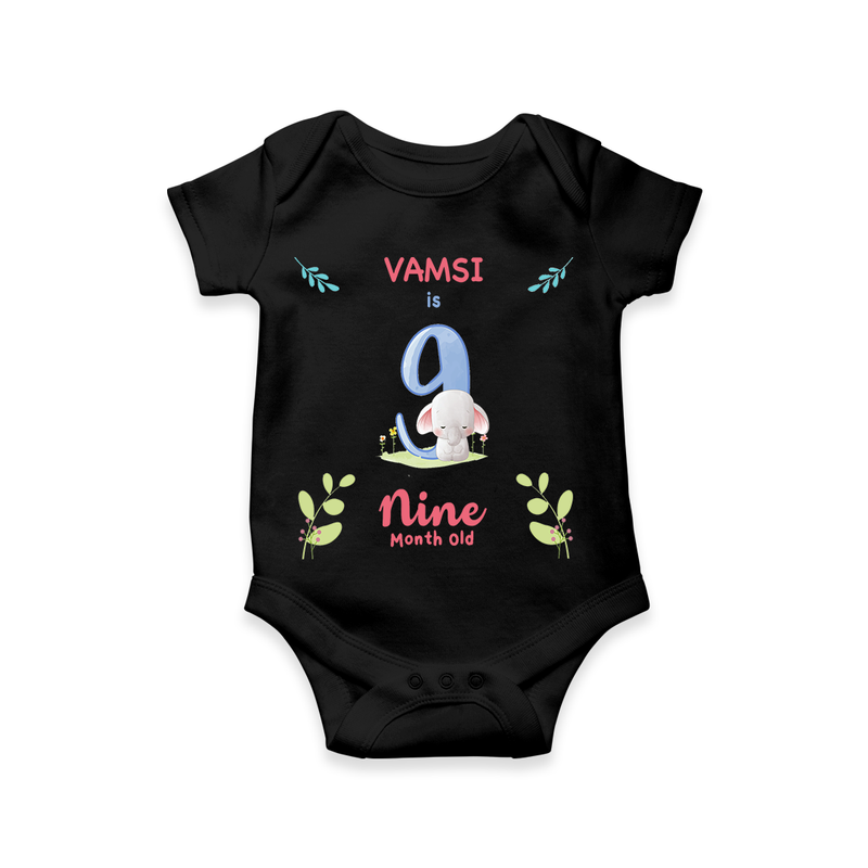 Celebrate The 9th Month Birthday Custom Romper/ Onesie, Personalized with your little one's name - BLACK - 0 - 3 Months Old (Chest 16")