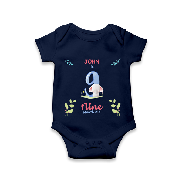 9 Month Milestone Baby Bodysuit Outfit | Personalized Romper/Onesie | Perfect for Photoshoots - NAVY BLUE - New Born (Chest 14")