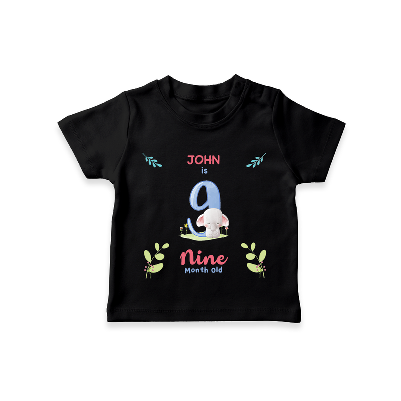 9 Month Milestone Baby T-Shirt Outfit | Personalized T-Shirt | Perfect for Photoshoots - BLACK - 0-5 Months Old (Chest 17")