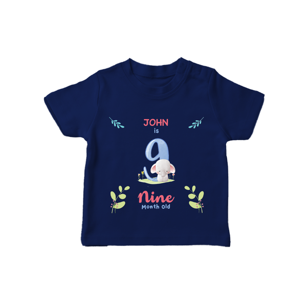 9 Month Milestone Baby T-Shirt Outfit | Personalized T-Shirt | Perfect for Photoshoots - NAVY BLUE - 0-5 Months Old (Chest 17")