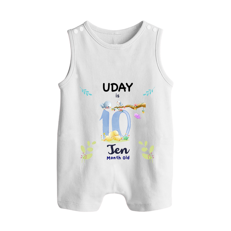 10 Month Milestone Baby Romper Suit/ Sleeveless Romper Outfit | Personalized Romper Suit/ Sleeveless Romper | Perfect for Photoshoots - WHITE - 0 - 5 Months Old (Chest 18")