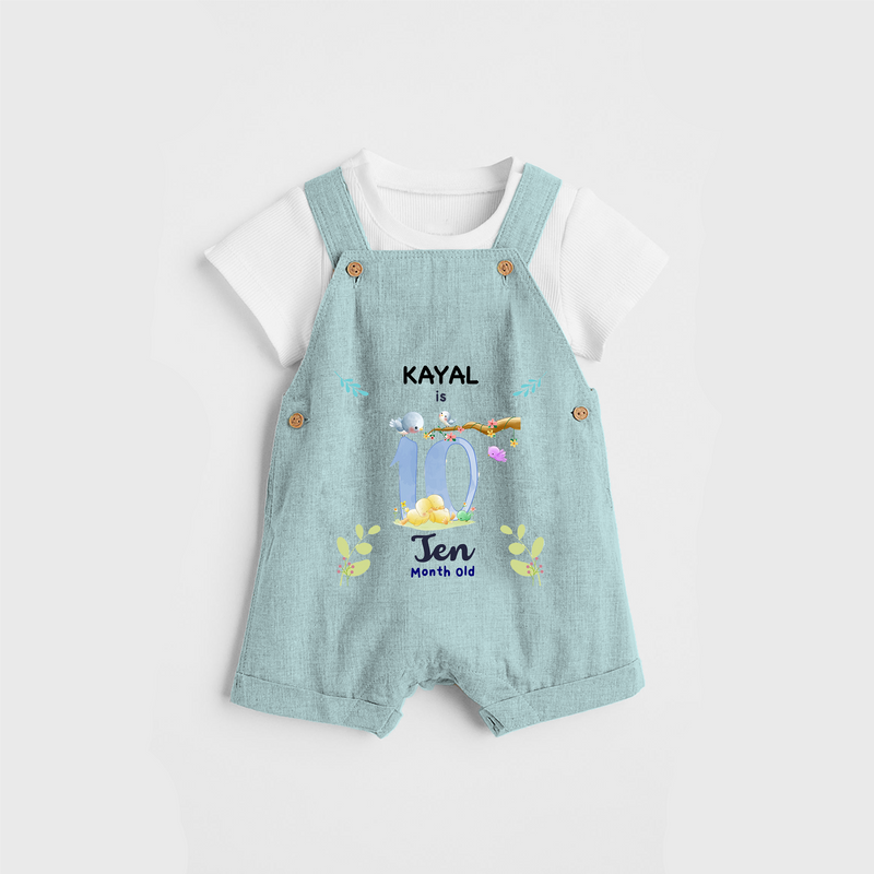 Celebrate The 10th Month Birthday Custom Dungaree set, Personalized with your little one's name - ARCTIC BLUE - 0 - 5 Months Old (Chest 17")