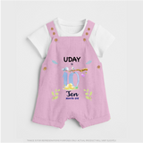 10 Month Milestone Baby Dungaree Set Outfit | Personalized Dungaree Set | Perfect for Photoshoots - BABY PINK - 0 - 5 Months Old (Chest 18")