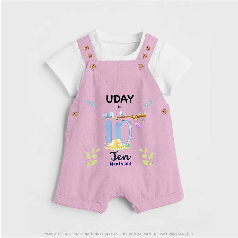 10 Month Milestone Baby Dungaree Set Outfit | Personalized Dungaree Set | Perfect for Photoshoots - BABY PINK - 0 - 5 Months Old (Chest 18")