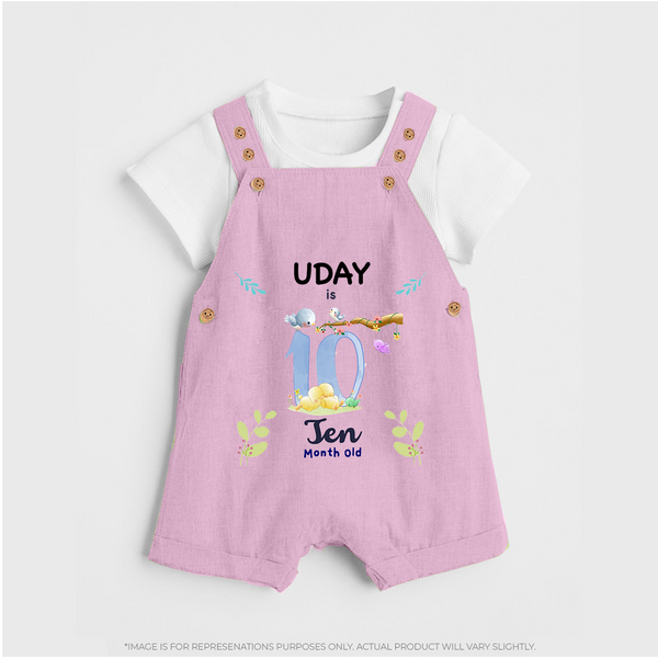 10 Month Milestone Baby Dungaree Set Outfit | Personalized Dungaree Set | Perfect for Photoshoots - BABY PINK - 0 - 5 Months Old (Chest 18")