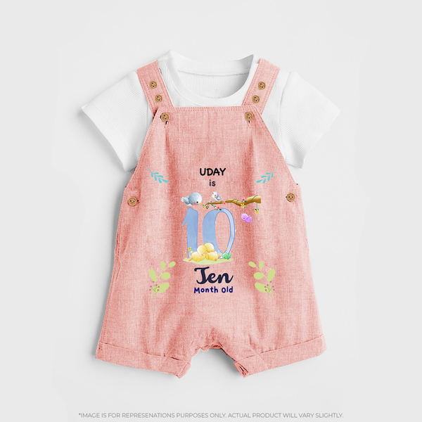 Make The Tenth Month Unforgettable With Our Exclusive Customized Dungaree Set For Babies - PEACH - 0 - 5 Months Old (Chest 18")