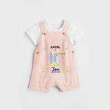 Celebrate The 10th Month Birthday Custom Dungaree set, Personalized with your little one's name - PEACH - 0 - 5 Months Old (Chest 17")