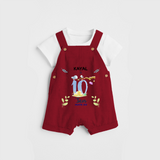 Celebrate The 10th Month Birthday Custom Dungaree set, Personalized with your little one's name - RED - 0 - 5 Months Old (Chest 17")