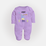 10 Month Milestone Baby Full Sleeve Bodysuit/ Sleep Suit/ Jumpsuit Outfit | Personalized Full Sleeve Bodysuit/ Sleep Suit/ Jumpsuit | Perfect for Photoshoots - LILAC - New Born (Chest 7.5")