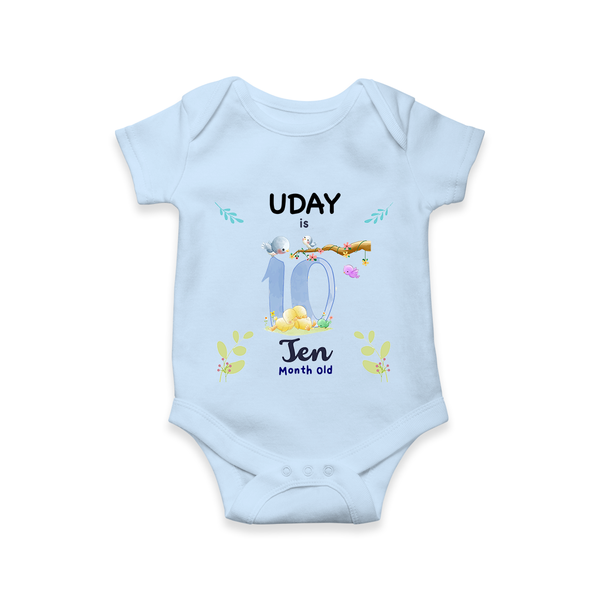 10 Month Milestone Baby Bodysuit Outfit | Personalized Romper/Onesie | Perfect for Photoshoots - BABY BLUE - New Born (Chest 14")