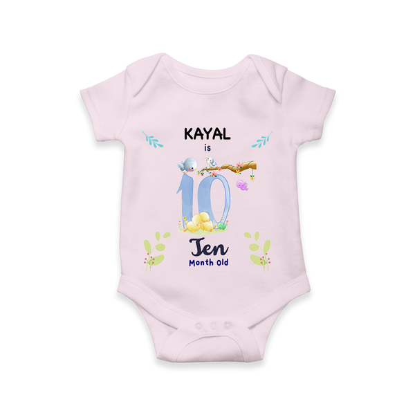 Celebrate The 10th Month Birthday Custom Romper/ Onesie, Personalized with your little one's name - BABY PINK - 0 - 3 Months Old (Chest 16")