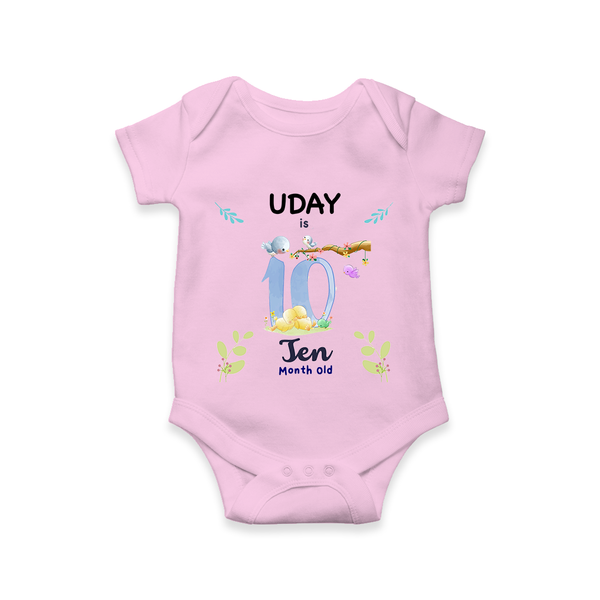 10 Month Milestone Baby Bodysuit Outfit | Personalized Romper/Onesie | Perfect for Photoshoots - BABY PINK - New Born (Chest 14")