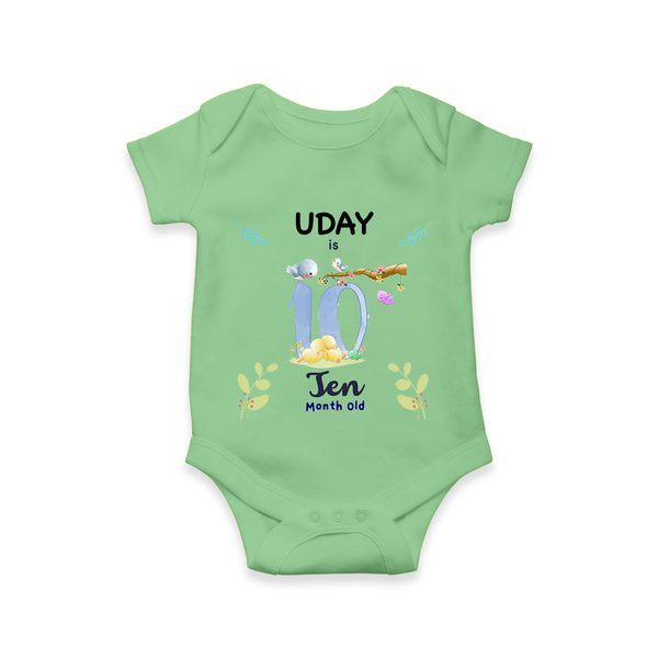 10 Month Milestone Baby Bodysuit Outfit | Personalized Romper/Onesie | Perfect for Photoshoots - GREEN - New Born (Chest 14")