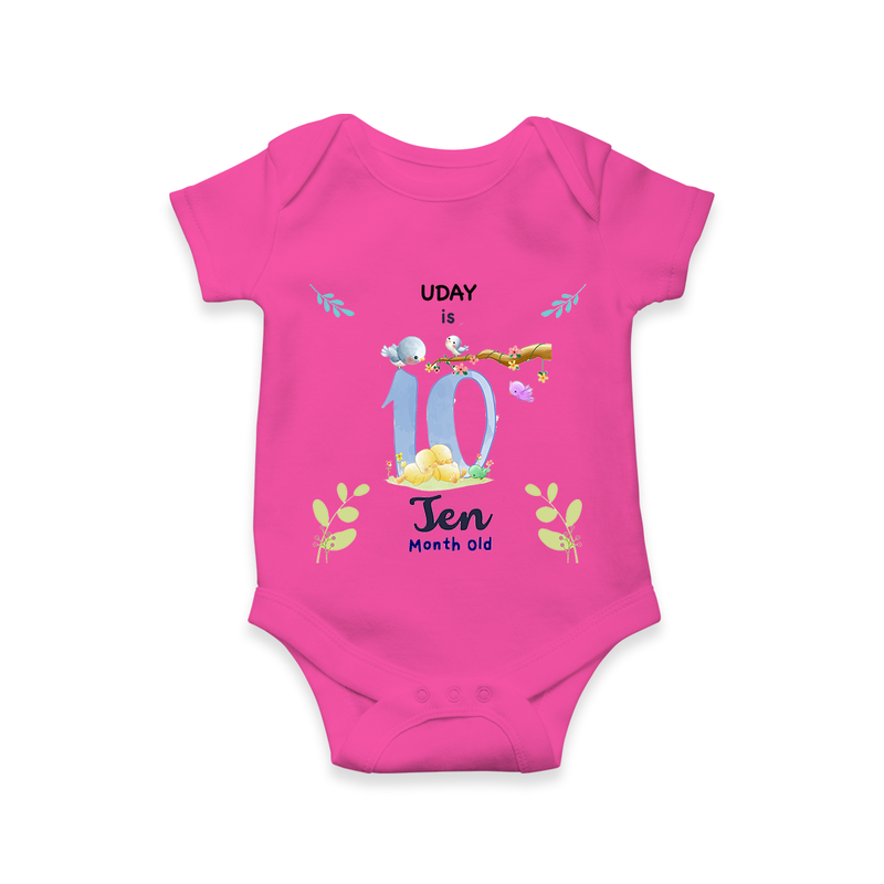 Make The Tenth Month Unforgettable With Our Exclusive Customized Romper For Babies - HOT PINK - 0 - 3 Months Old (Chest 16")