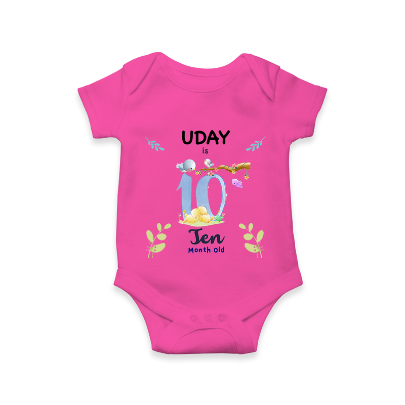 10 Month Milestone Baby Bodysuit Outfit | Personalized Romper/Onesie | Perfect for Photoshoots - HOT PINK - New Born (Chest 14")