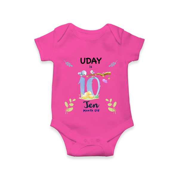 10 Month Milestone Baby Bodysuit Outfit | Personalized Romper/Onesie | Perfect for Photoshoots - HOT PINK - New Born (Chest 14")
