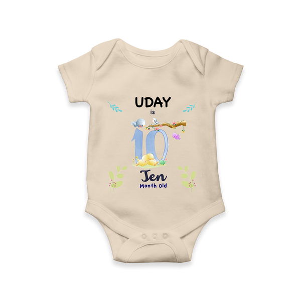10 Month Milestone Baby Bodysuit Outfit | Personalized Romper/Onesie | Perfect for Photoshoots - IVORY - New Born (Chest 14")
