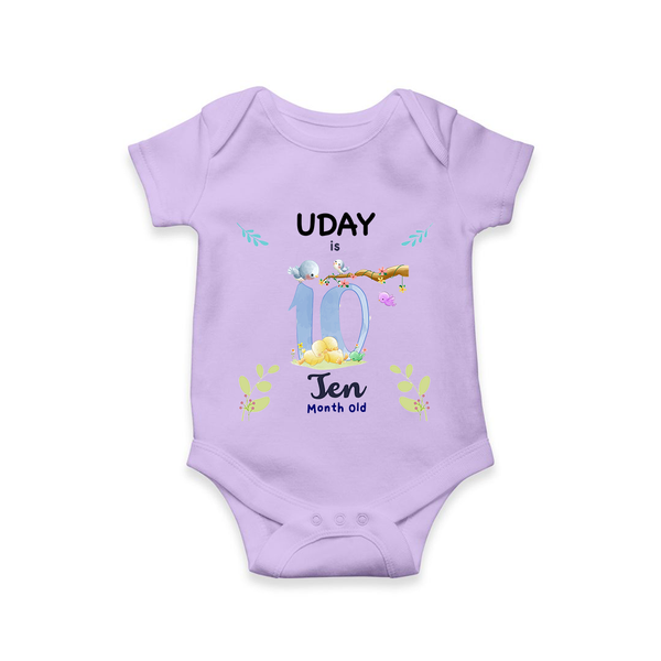 10 Month Milestone Baby Bodysuit Outfit | Personalized Romper/Onesie | Perfect for Photoshoots - LILAC - New Born (Chest 14")