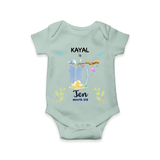 Celebrate The 10th Month Birthday Custom Romper/ Onesie, Personalized with your little one's name - MINT GREEN - 0 - 3 Months Old (Chest 16")