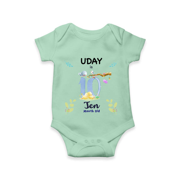 10 Month Milestone Baby Bodysuit Outfit | Personalized Romper/Onesie | Perfect for Photoshoots - MINT GREEN - New Born (Chest 14")