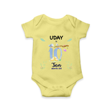 10 Month Milestone Baby Bodysuit Outfit | Personalized Romper/Onesie | Perfect for Photoshoots - PASTEL YELLOW - New Born (Chest 14")