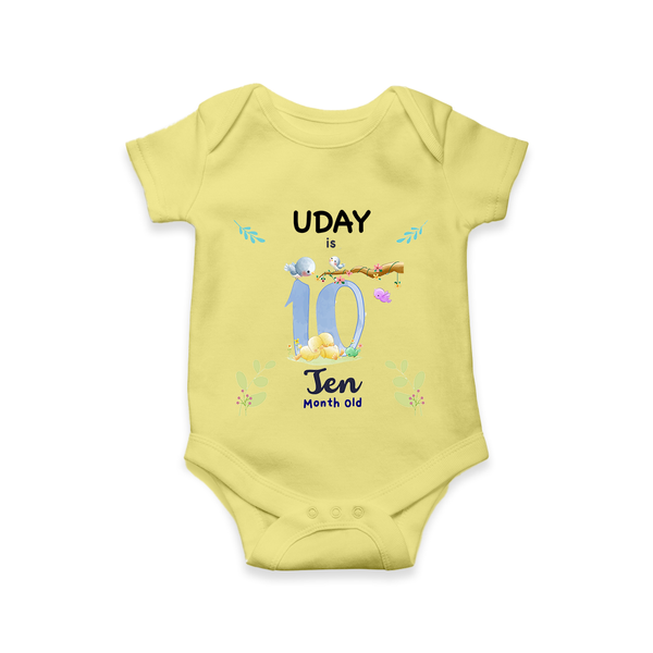 10 Month Milestone Baby Bodysuit Outfit | Personalized Romper/Onesie | Perfect for Photoshoots - PASTEL YELLOW - New Born (Chest 14")