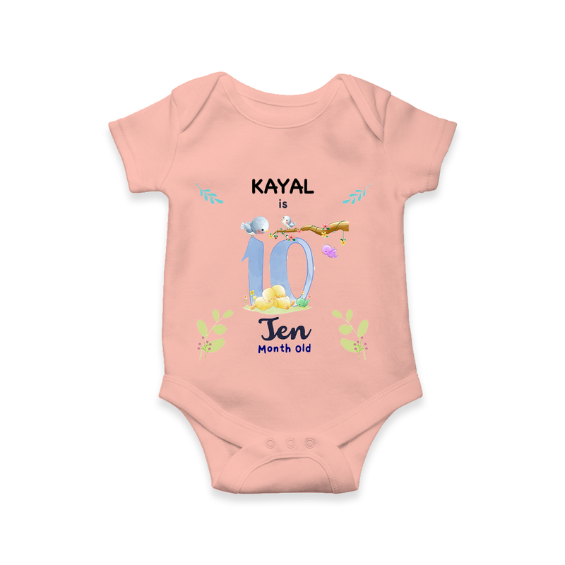 Celebrate The 10th Month Birthday Custom Romper/ Onesie, Personalized with your little one's name - PEACH - 0 - 3 Months Old (Chest 16")