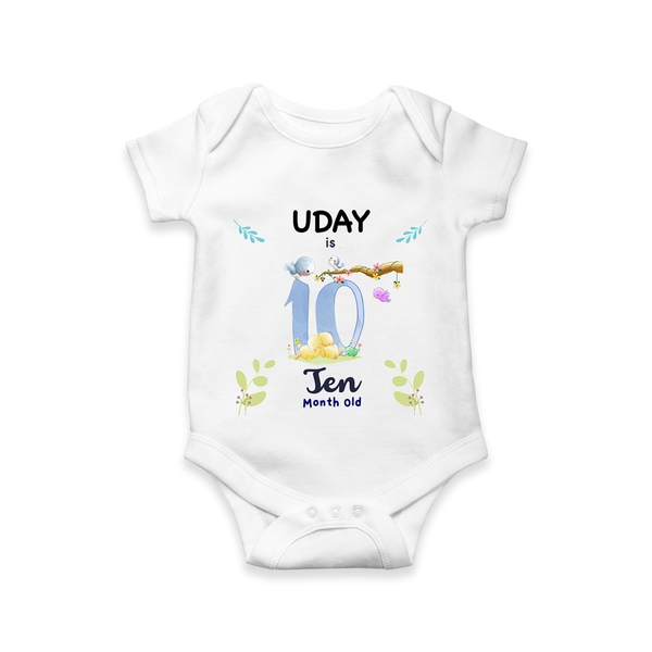 10 Month Milestone Baby Bodysuit Outfit | Personalized Romper/Onesie | Perfect for Photoshoots - WHITE - New Born (Chest 14")