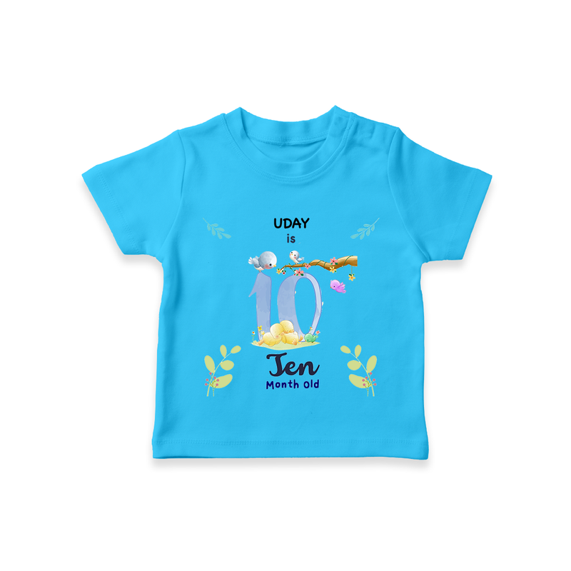 Make The Tenth Month Unforgettable With Our Exclusive Customized T-Shirt For Babies - SKY BLUE - 0-5 Months Old (Chest 17")