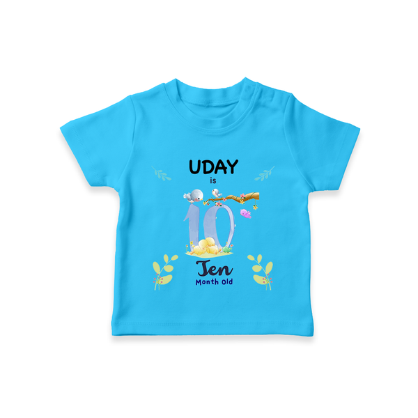 10 Month Milestone Baby T-Shirt Outfit | Personalized T-Shirt | Perfect for Photoshoots - SKY BLUE - 0-5 Months Old (Chest 17")