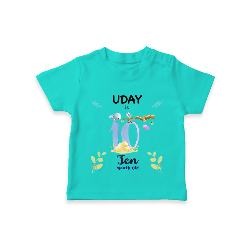 10 Month Milestone Baby T-Shirt Outfit | Personalized T-Shirt | Perfect for Photoshoots - TEAL - 0-5 Months Old (Chest 17")