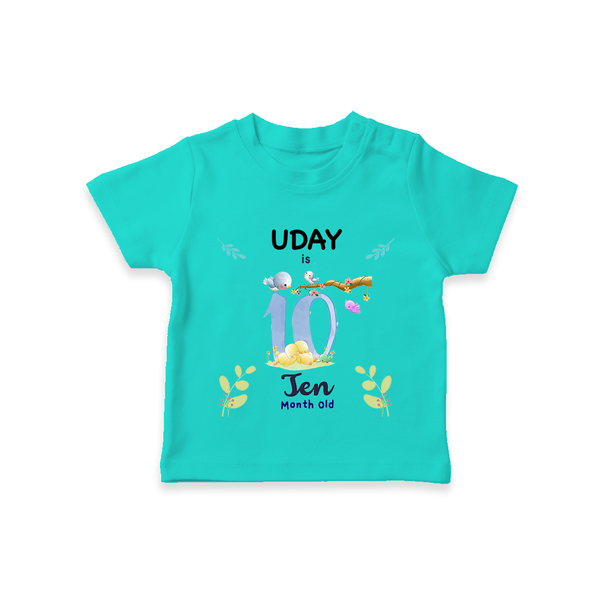 10 Month Milestone Baby T-Shirt Outfit | Personalized T-Shirt | Perfect for Photoshoots - TEAL - 0-5 Months Old (Chest 17")